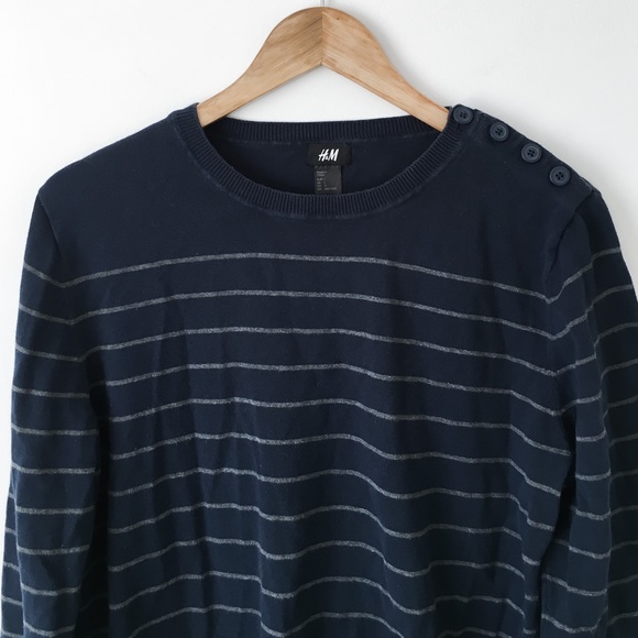 H&M Striped Button Shoulder Crewneck Sweater - Picture 3 of 7